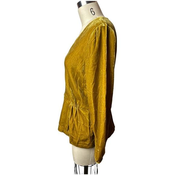 J. Crew Mustard Yellow Velvet V-Neck Blouse Top Women's Size 4 - Picture 3 of 8